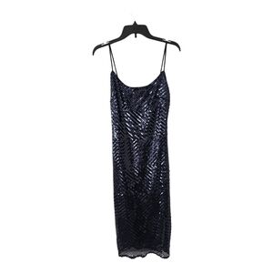 BEBE MAXI SLIP DRESS WOMEN BABYDOLL ROUND NECK SHIMMER SZ 6 BLACK GLITTER